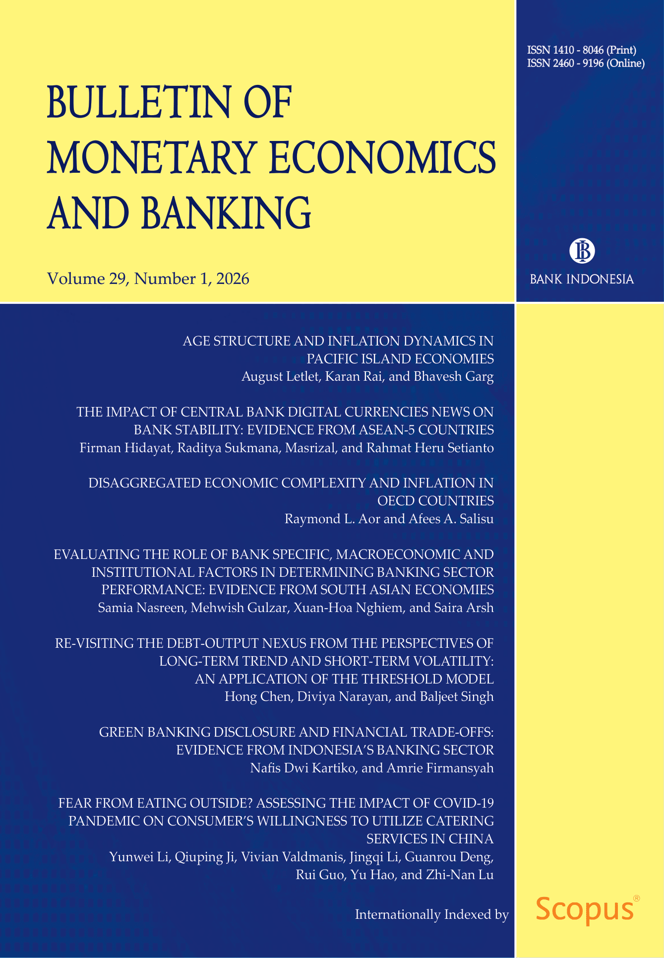 Cover Bulletin of Monetary Economics and Banking