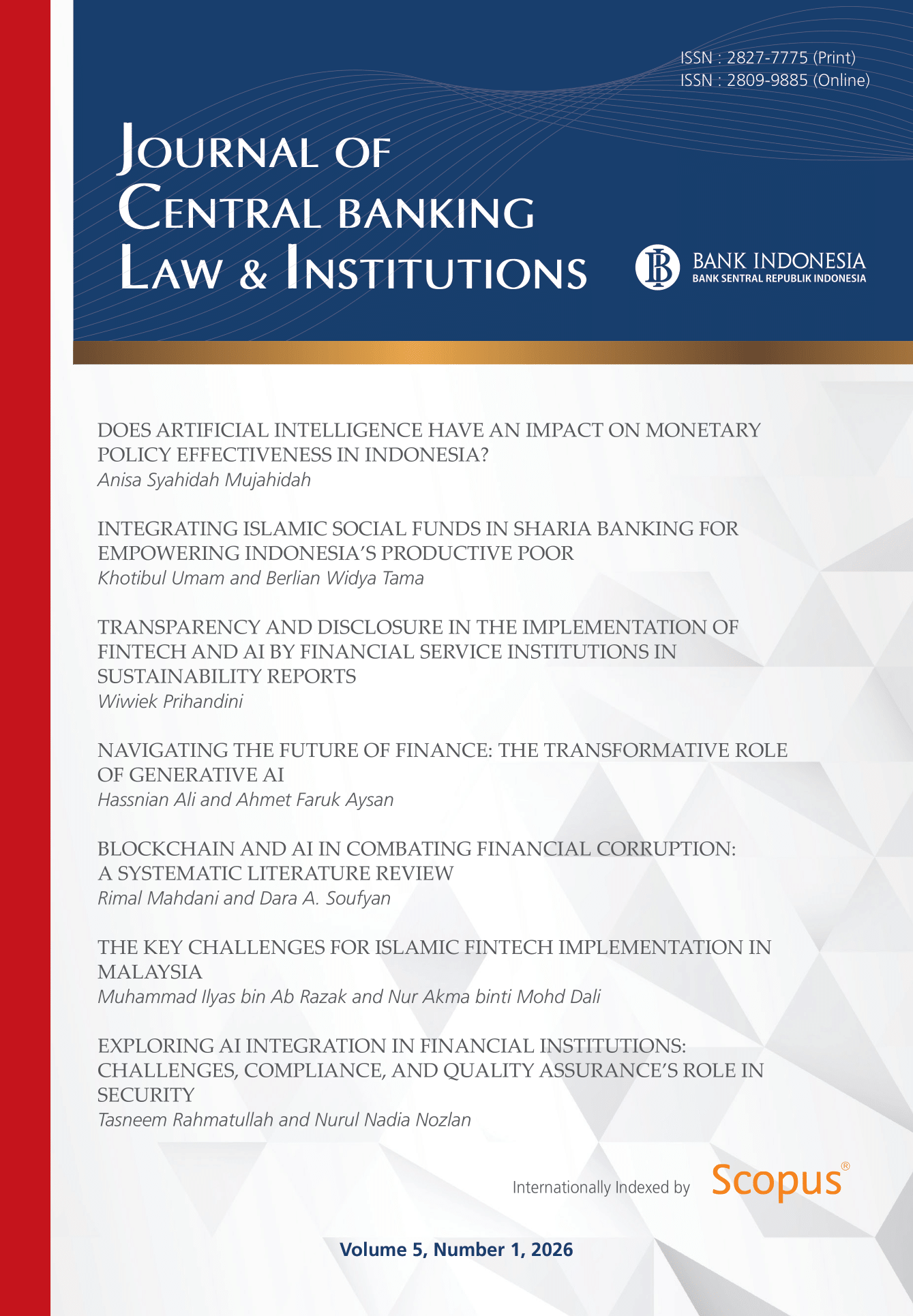 Cover Journal of Central Banking Law and Institution